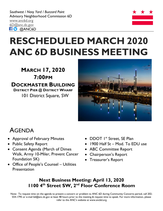 Rescheduled March Business Meeting