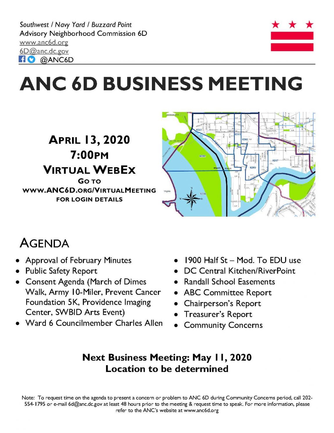 April 13, 2020 Business Meeting Announcement
