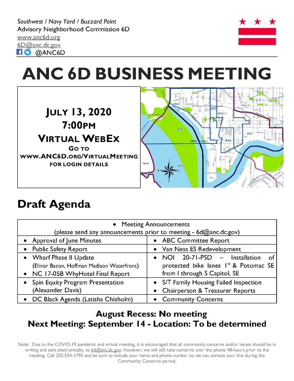July 13, 2020 Business Meeting Announcement