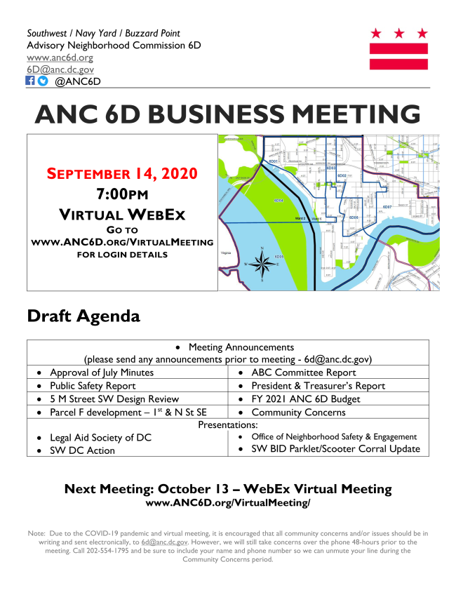 September 14, 2020 Business Meeting Announcement