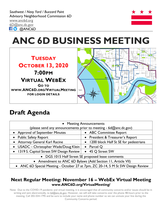 October 13, 2020 Business Meeting Announcement